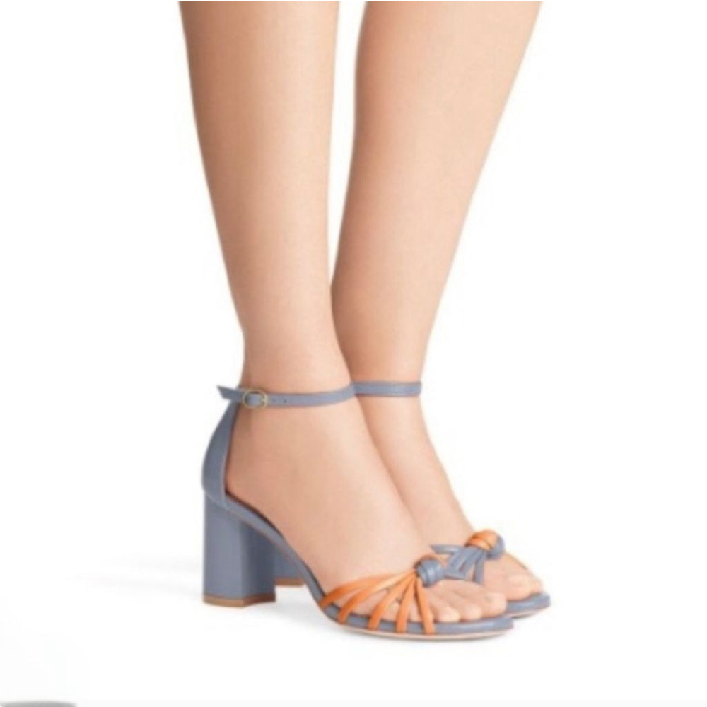 STUART WEITZMAN Sutton Blue Orange Leather Block‎ Heel Ankle Strap Sandals 10.5